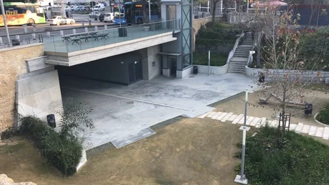 High Angle Moving Shot of a Park. Tripolis Moat in Nicosia Stock Footage 90616648