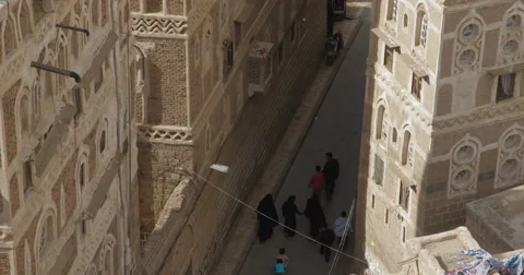 High Angle of a narrow lane in old Sana'a, Yemen (4K) Stock Footage 46031689