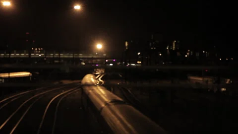 High Angle Night Railway Station With Train Tracks Under Street Lamps 1 Video stock 328230853