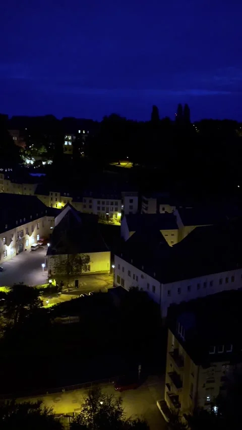 High angle night view of an ancient European town. 스톡 동영상 346046246