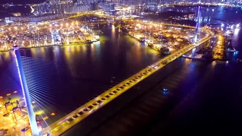 High Angle Night View of Vibrant City Streets and Skyscrapers Stock Footage 328104916