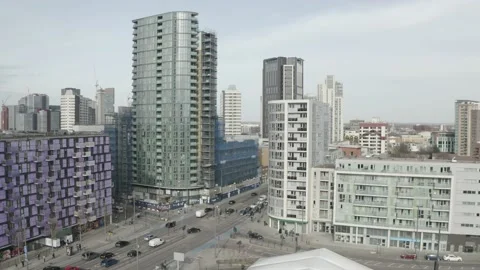HIGH ANGLE ORBIT SHOT OF CITY SCKYSCRIPPERS Stock Footage 149629335