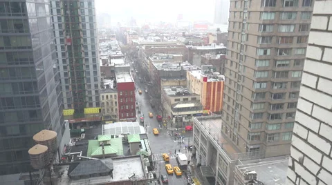 High angle over Manhattan New York with heavy rain falling. Stockbeeldmateriaal 55649095
