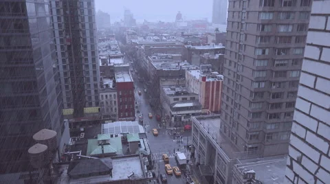 High angle over Manhattan New York with heavy rain falling. Stock Footage 55651096