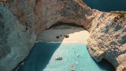 High angle over Navagio beach in Zakynthos Stock Footage 291672388
