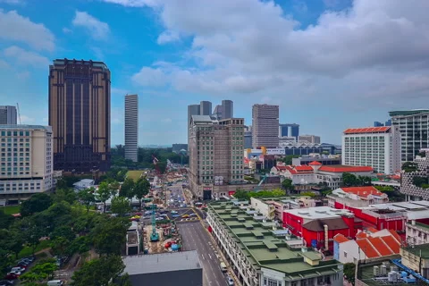 High angle overlooking bugis junction shophouse clouds singapore Stock Footage 140828574