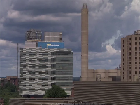High angle pan of Brigham and Women's Hospital and neighborhood. Stock Footage 86750009