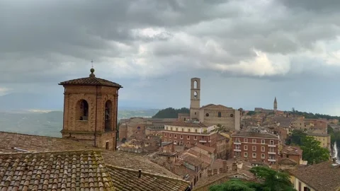 High angle pan of Perugia, Italy Stock Footage 278436201