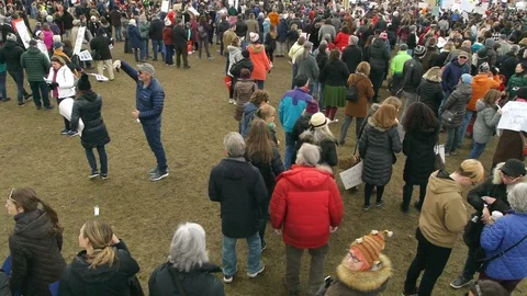 High Angle Panning of Crowd at Protest Stock Footage 87636474