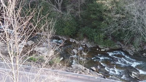 A high angle panning shot of a stream Stock Footage 194518839