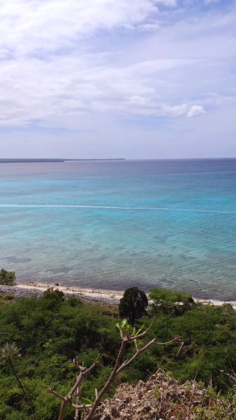 High Angle Panorama of Bahia de las Aguilas Turquoise Coastline and Cliffs Video stock 330973326