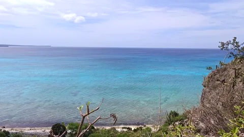 High Angle Panorama of Bahia de las Aguilas Turquoise Coastline and Cliffs 스톡 동영상 330977233