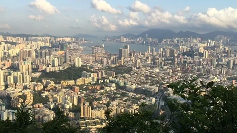 High Angle Panorama: Captivating Hong Kong Kowloon Side Cityscapes. Stock Footage 120715785
