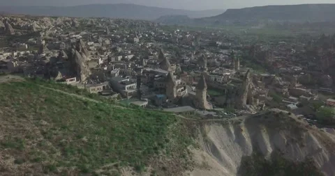 High Angle Panoramic Drone Shot of Göreme Village in UNESCO World Heritage Site 스톡 동영상 340304451