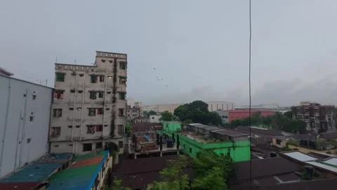 High-angle panoramic drone/rooftop view of residential buildings Stock Footage 340380810