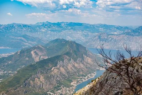 High-angle panoramic view of the Bay of Kotor Stock Photos