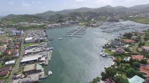 High angle panoramic view of harbor - St Lucia Stock Footage 61847585