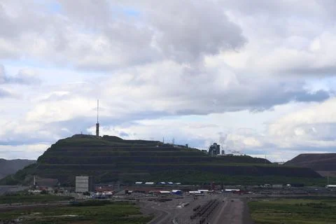 High-angle panoramic view of Kiruna cityscape showing modern residential apar Stock Photos