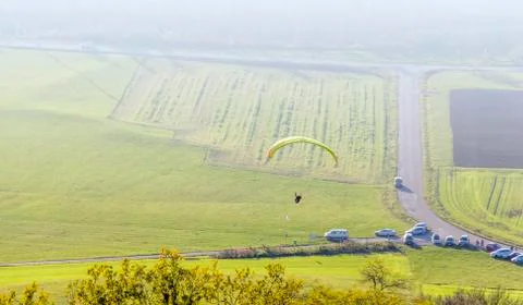High angle paragliding scenery Fotos de archivo