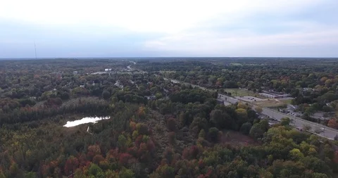 High Angle Persective Scenic View Of Sheltered Woodland To Metropolitan Cente Stock Footage 89044025
