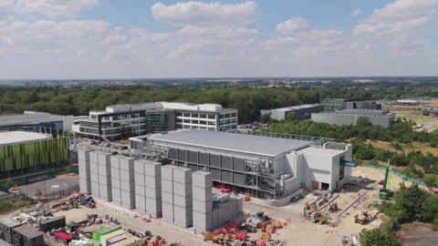 High angle perspective of an expansive Data Center facility under construction Stock Footage 347317359