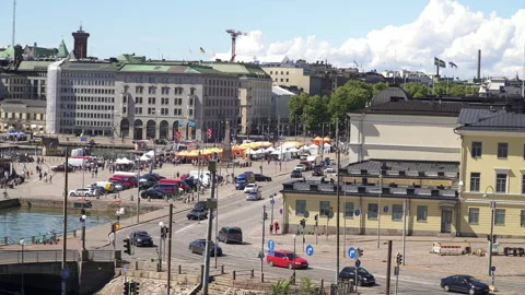 High angle perspective of the Market square in Helsinki, Finland Stock Footage 254242308