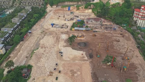 High angle perspective of a massive construction site in nusa dua, bali, with Stock Footage 332083284