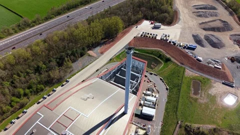 High-Angle Perspective of Municipal Refuse Incineration and Recycling Facility Stock Footage 343913734