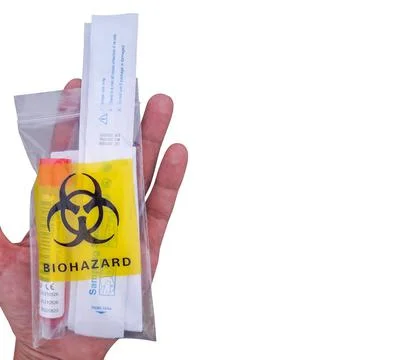 High angle, plague test kit, palm, covid-19, coronavirus Stock Photos