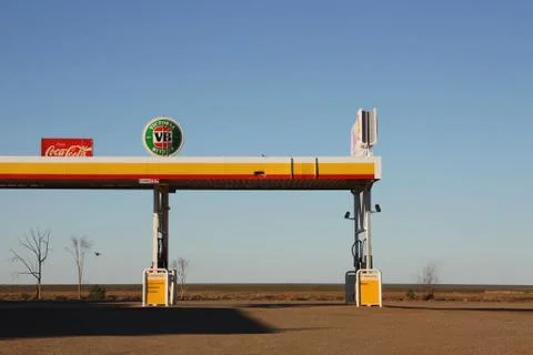 High angle profil of an isolated gas station Stock Photos