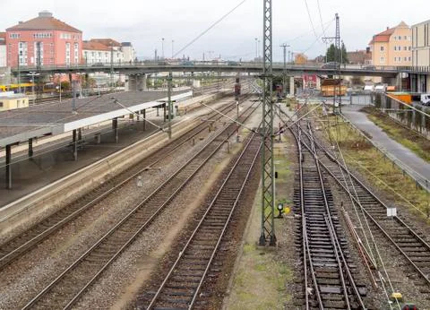 High angle railroad station scenery Stock Photos
