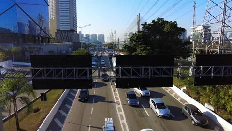High-angle, real-time shot of urban traffic moving along the highway Stock Footage 346116046
