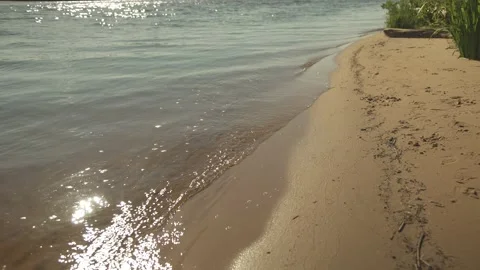High angle of river shore line with sand banks in an evening light Stock Footage 161153094