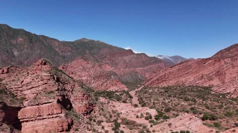 ⁠High Angle River Valley Panorama in Cafayate Salta Argentina Aerial Footage⁠ Stock Footage 344417885