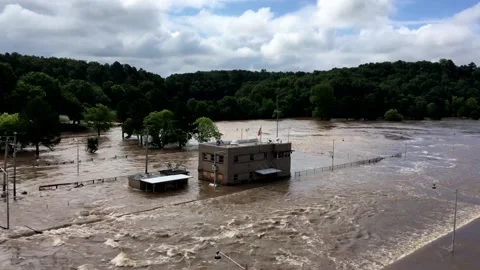 High Angle of a Road Covered in Water Due to a Huge Flood in The U.S. Stock Footage 130361441