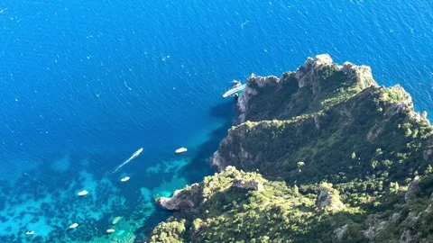 High Angle Rocky Coastline Boats Turquoise Water Capri Island Italy Stock Footage 337814853