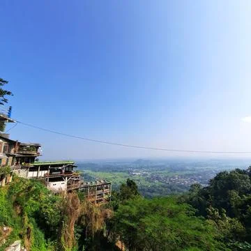 High Angle Scenic View of Valley Town and Lush Green Landscape Stock Photos