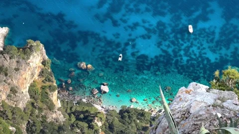 High Angle Secluded Cove Transparent Water Shadow Seabed Capri Italy Stock Footage 337814058