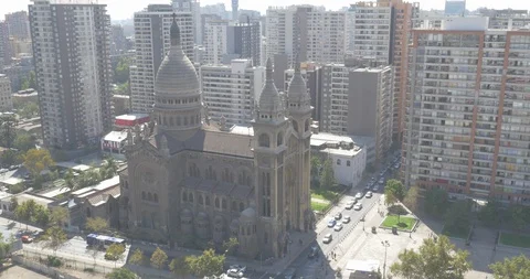 High angle shot of the Basilica de los Sacramientos and plaza in Santiago Stock-Footage 88162914
