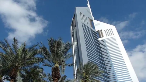 High Angle Shot of Business Tower with Palm Trees Stock Footage 86592429