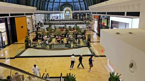 High angle shot captures a bustling indoor public space, mall of the Emirates 스톡 동영상 312002700