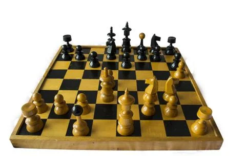 High angle shot of a chess game in progress with a white background Stock Photos