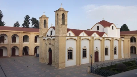 High Angle Shot of a Church at a Monastery Courtyard, Metochi Kykkou Stock Footage 101845228