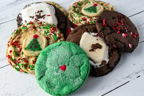 HIGH ANGLE SHOT OF COOKIES ON A TABLE Stock Photos