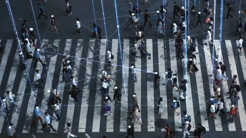 High Angle Shot of a Crowded Pedestrian Crossing in Big City. Augmented Reality Stock Footage 116720773