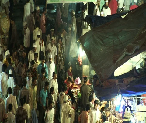 High angle shot of crowds in night market. Stock Footage 86742246