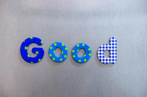 High angle shot of cute letters spelling the word good Foto stock