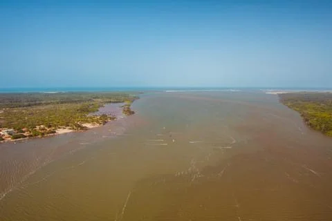High angle shot of the Delta of Parnaiba under the blue sky captured in Brazi Fotos de archivo