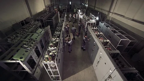 High-angle shot of factory staff working. Stock-Footage 77107908
