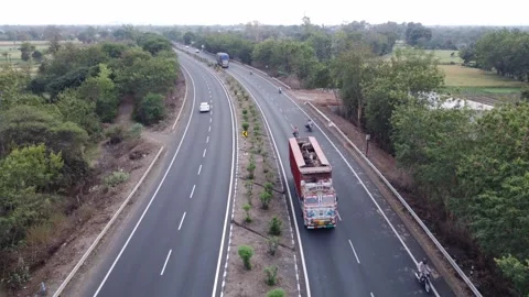 High angle shot of a generic new well maintained national highway of India Stock Footage 240802127